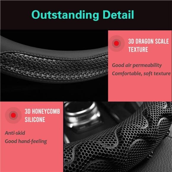 Steering Wheel Cover Great Grip with 3D Honeycomb Anti-Slip Design, Universal - Picture 3 of 7